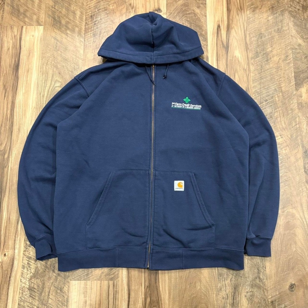 Vintage Y2K 2000s Carhartt Zip Up Jacket Hoodie Sweatshirt Navy Workwear